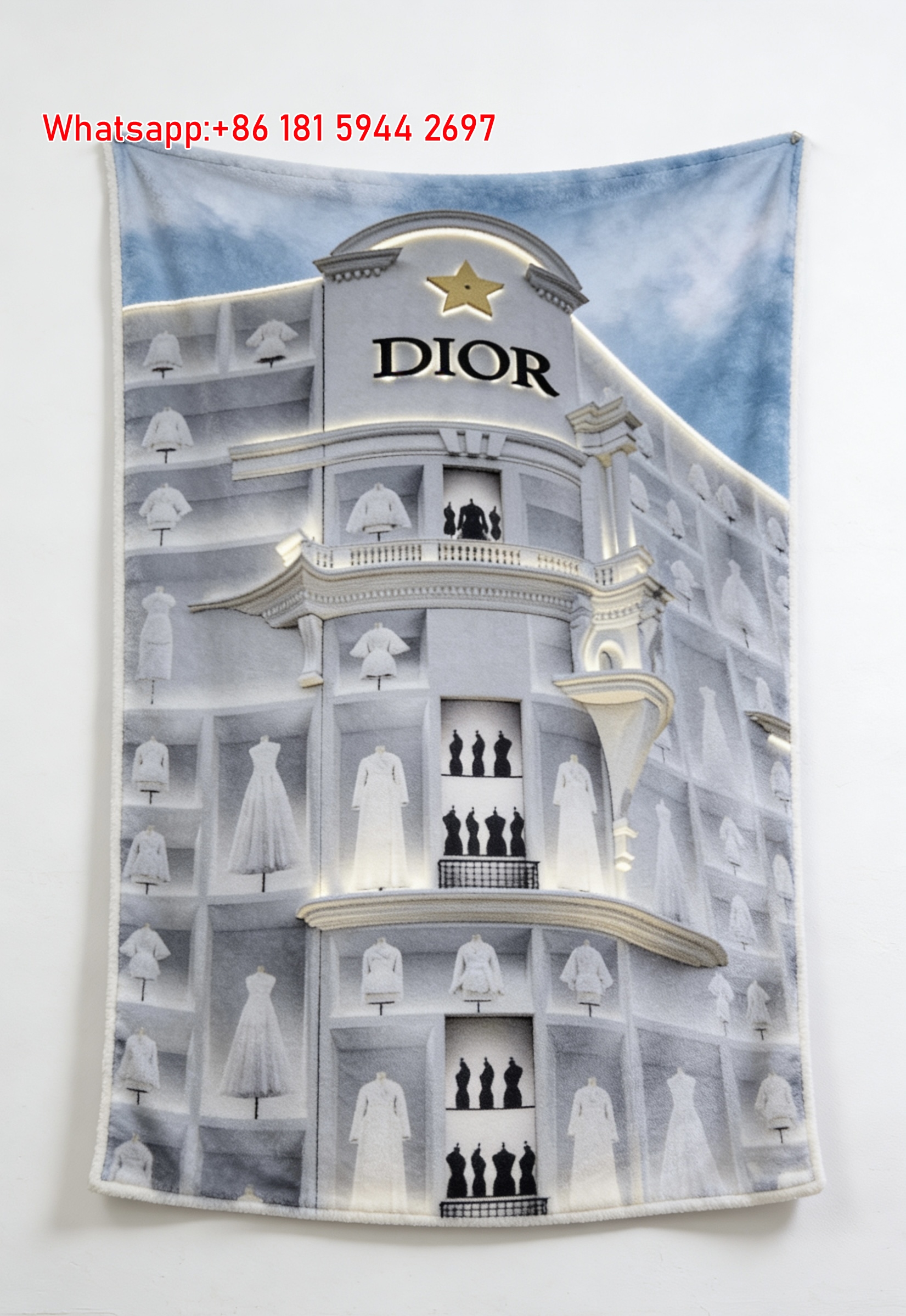 Dior Building Print Flannel Sofa Throw Blanket D030